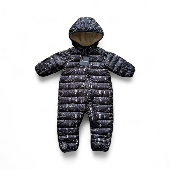 NWT Eddie Bauer Infant Down Filled Fleece Lined Black Snowsuit Size 3-6 Months - Picture 1 of 11
